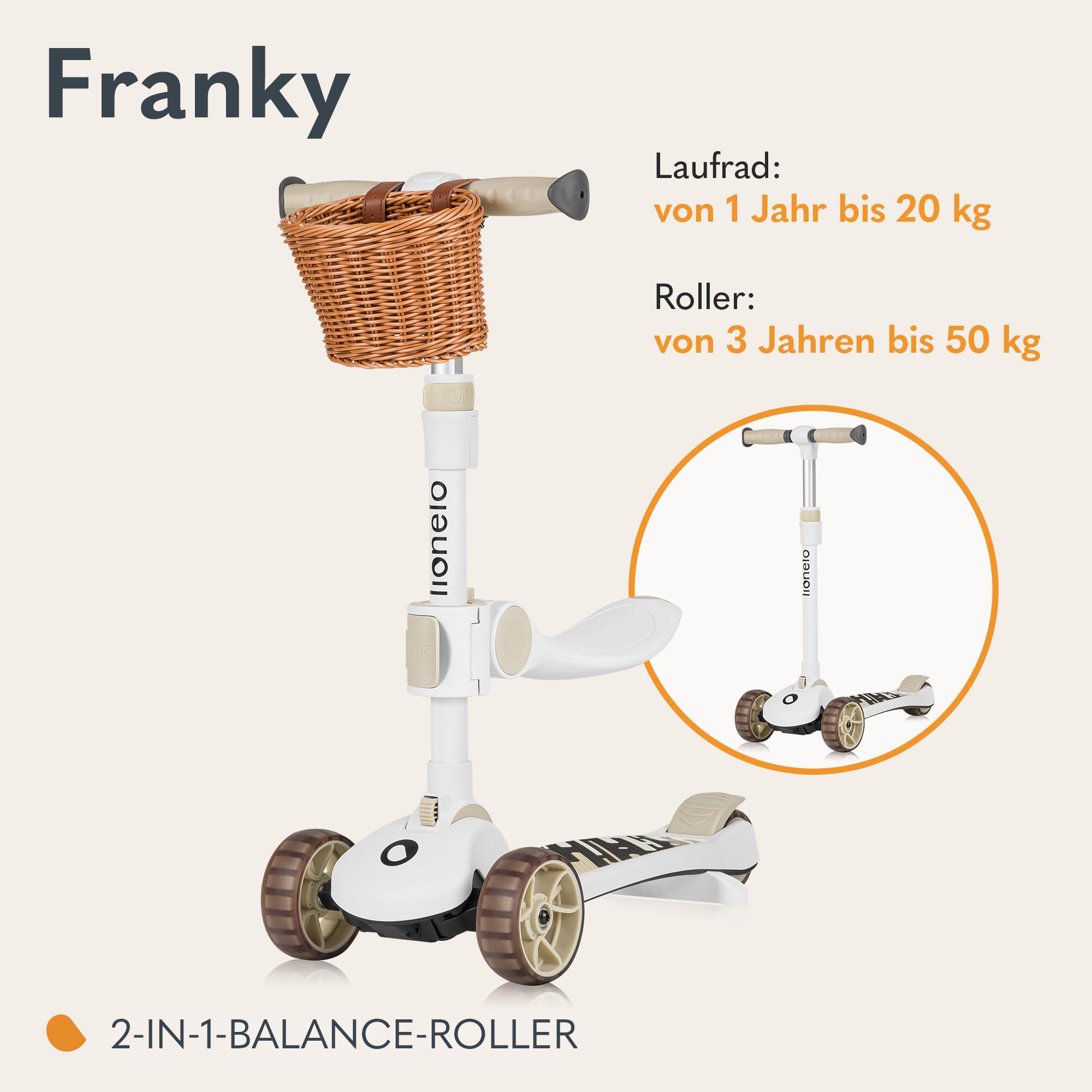 lionelo-franky-2-in-1-kinderroller-mit-sitz-beige-led image 2