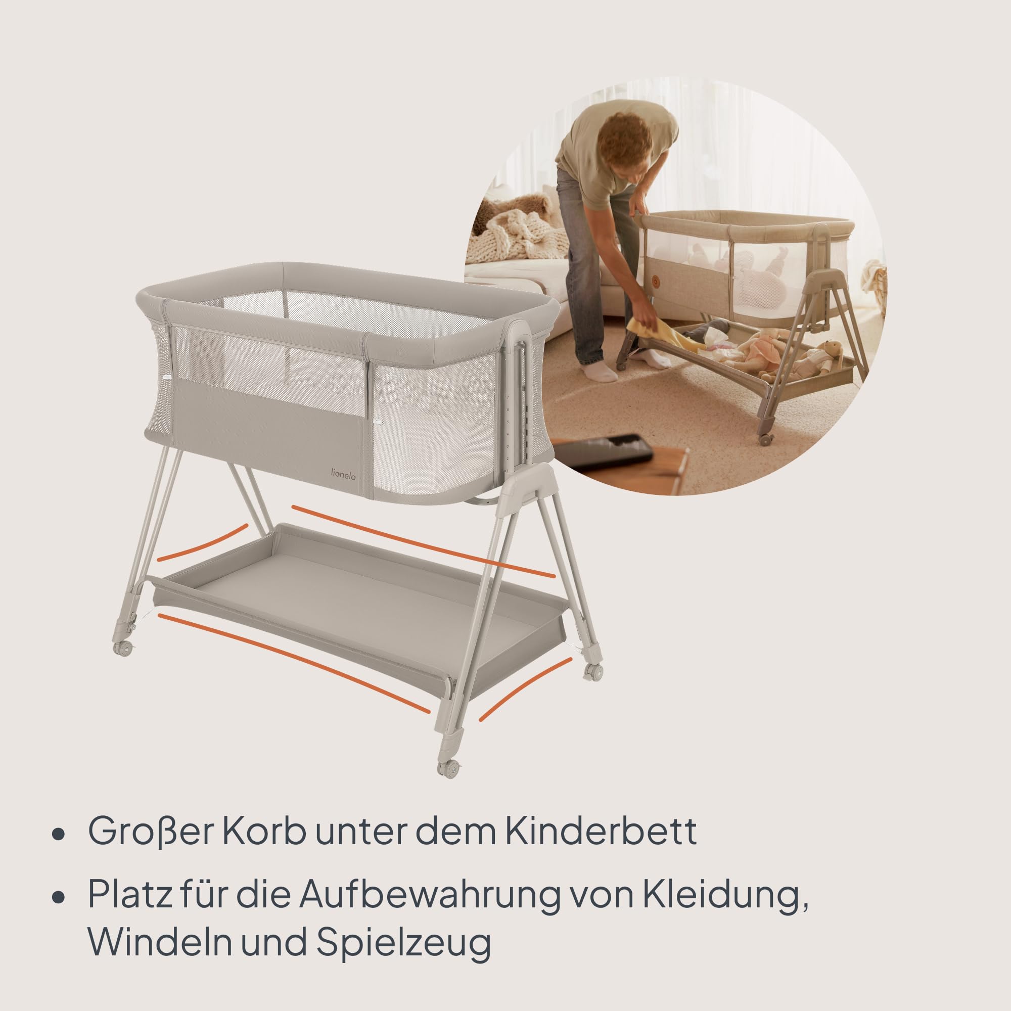 lionelo-luna-beistellbett-beige-mit-matratze-und-korb image 3
