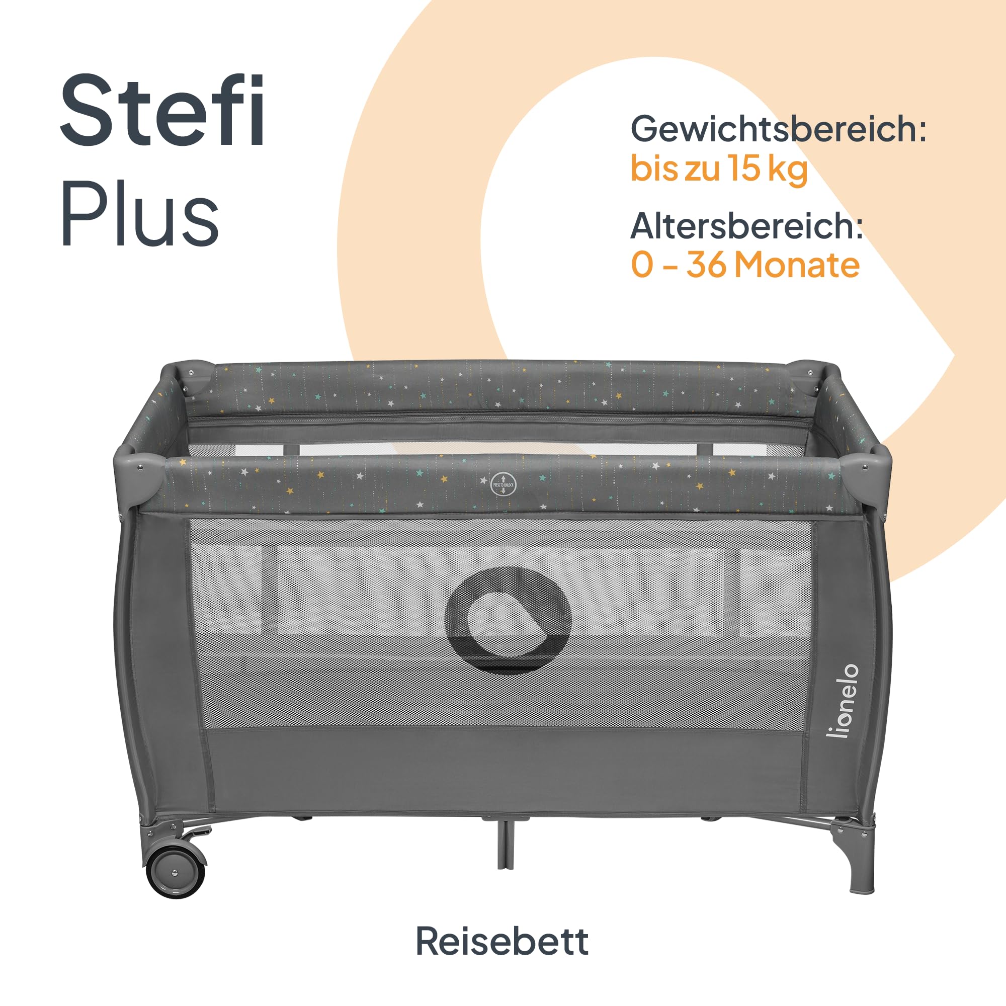 lionelo-stefi-plus-reisebett-bis-15-kg-grau-mit-matratze image 2