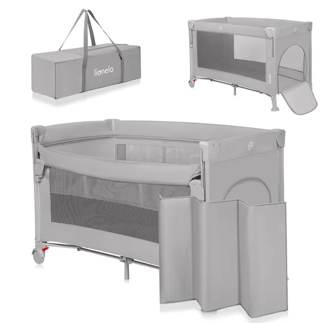 lionelo-ellen-3-in-1-reisebett-grau-beistellbett-mit-matratze image 1