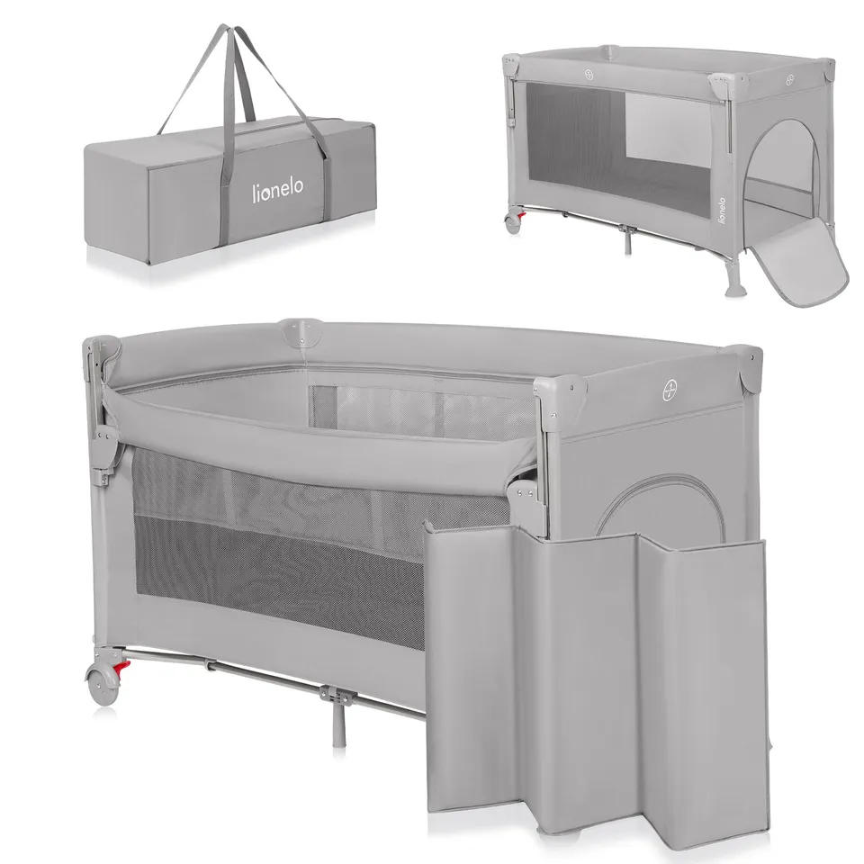 lionelo-ellen-3-in-1-reisebett-grau-beistellbett-mit-matratze image 1