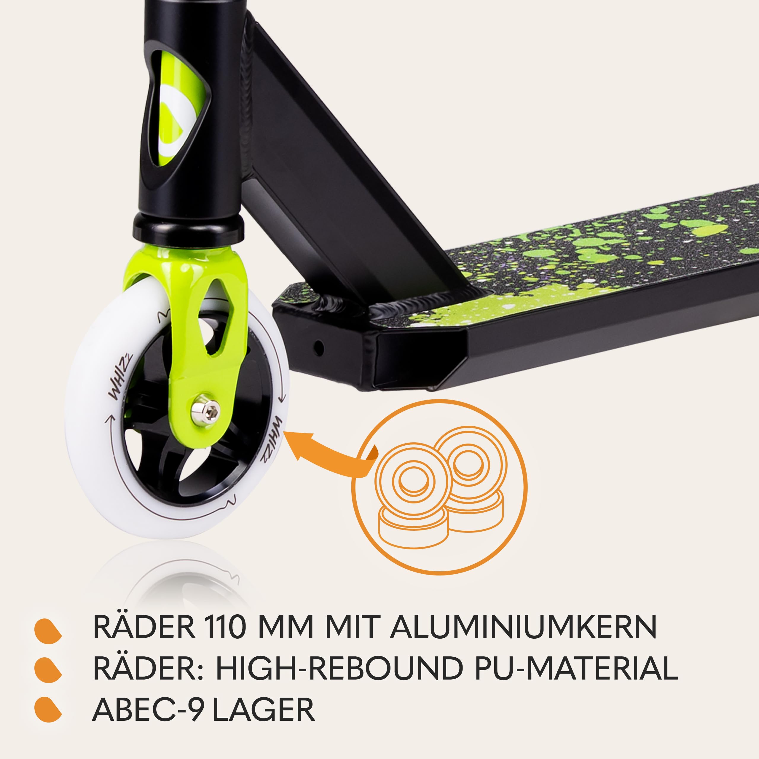 lionelo-whizz-stunt-scooter-lime-alu-110-mm-abec-9 image 3