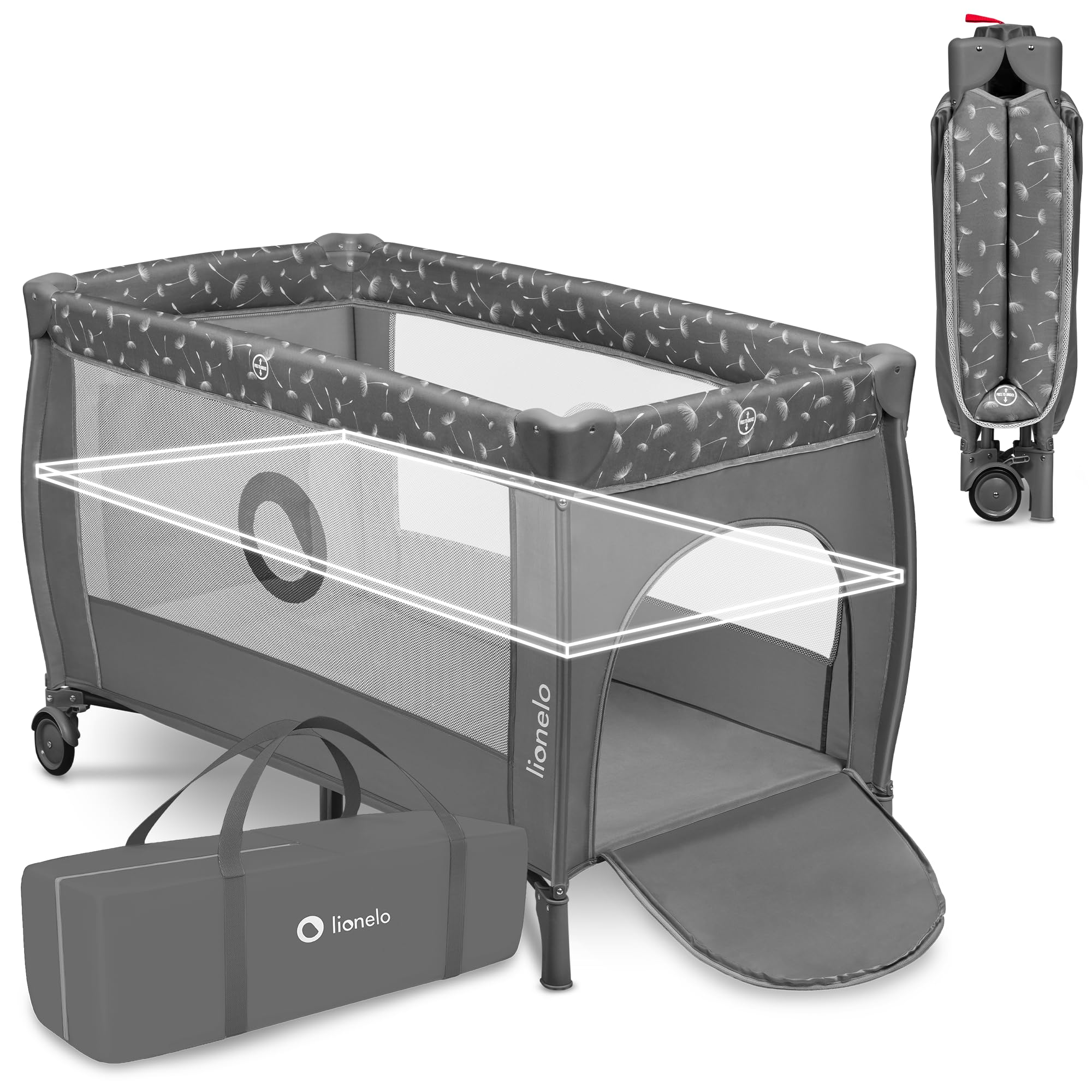 lionelo-stefi-plus-reisebett-wei-grau-2-in-1-mit-matratze image 1