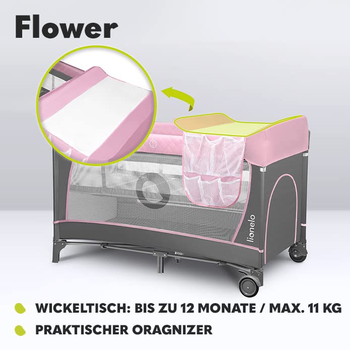 lionelo-sven-flower-reisebett-flamingo-mit-wickeltisch image 8