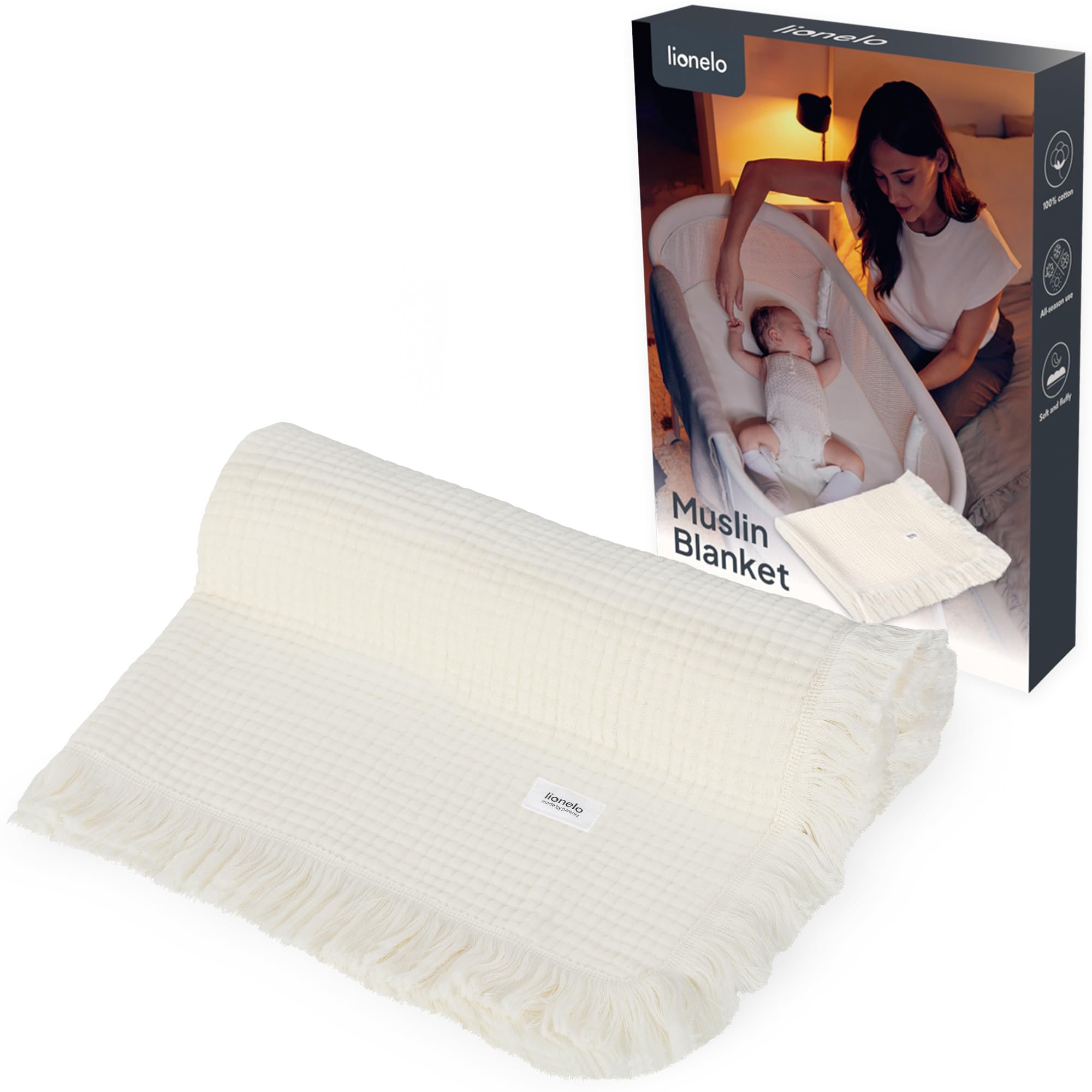 lionelo-berry-musselindecke-baby-70x100-cream-baumwolle image 1