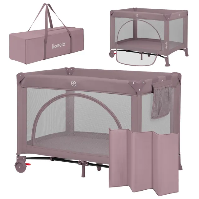 lionelo-sven-laura-reisebett-laufgitter-rosa-2-in-1-bis-15-kg image 1