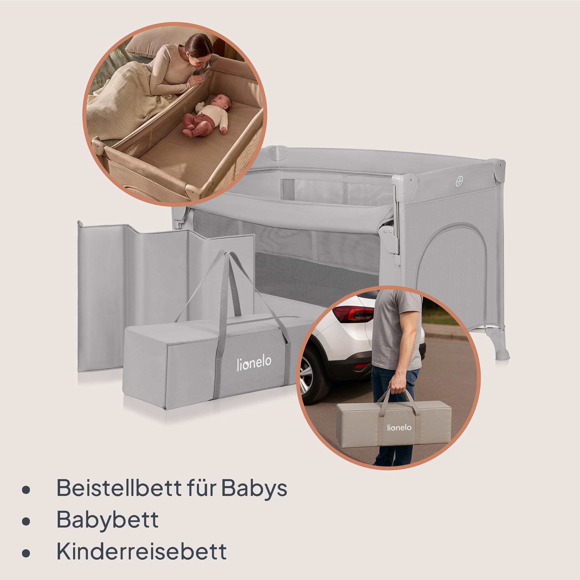 lionelo-ellen-3-in-1-reisebett-grau-beistellbett-mit-matratze image 3