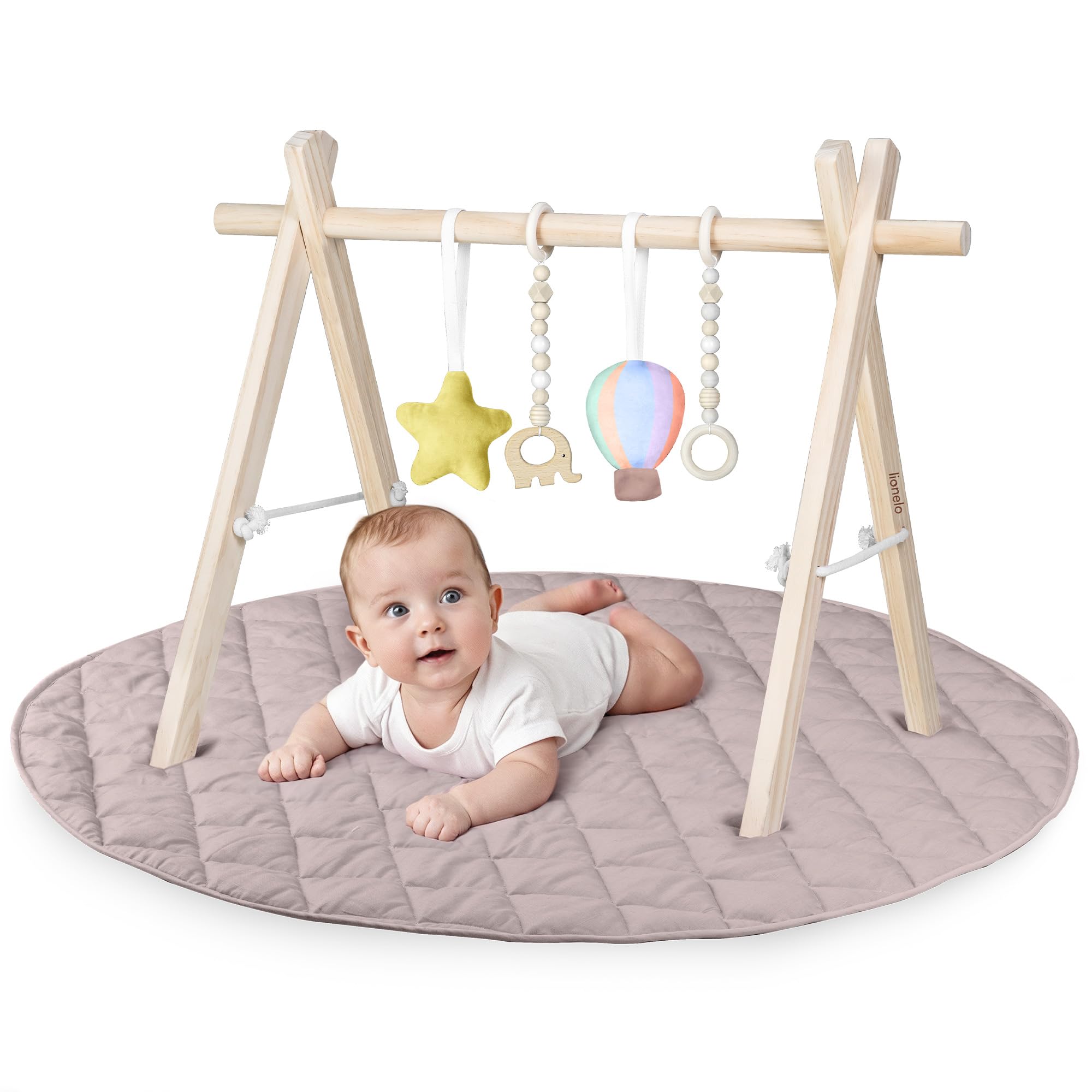 lionelo-anis-set-spielbogen-ros-taupe-mit-decke image 1