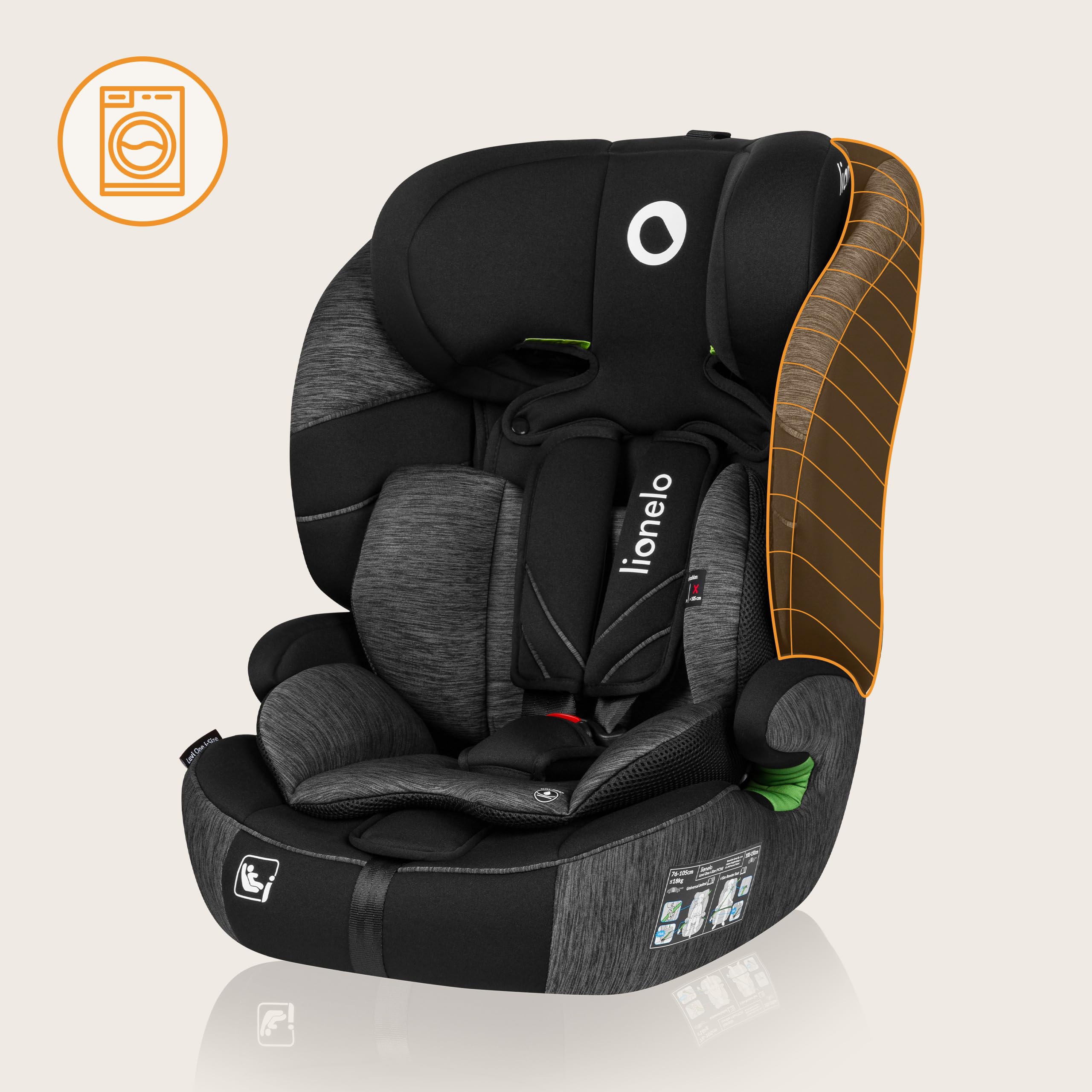 lionelo-levi-one-i-size-kinderautositz-schwarzgrau-76-150-cm image 5