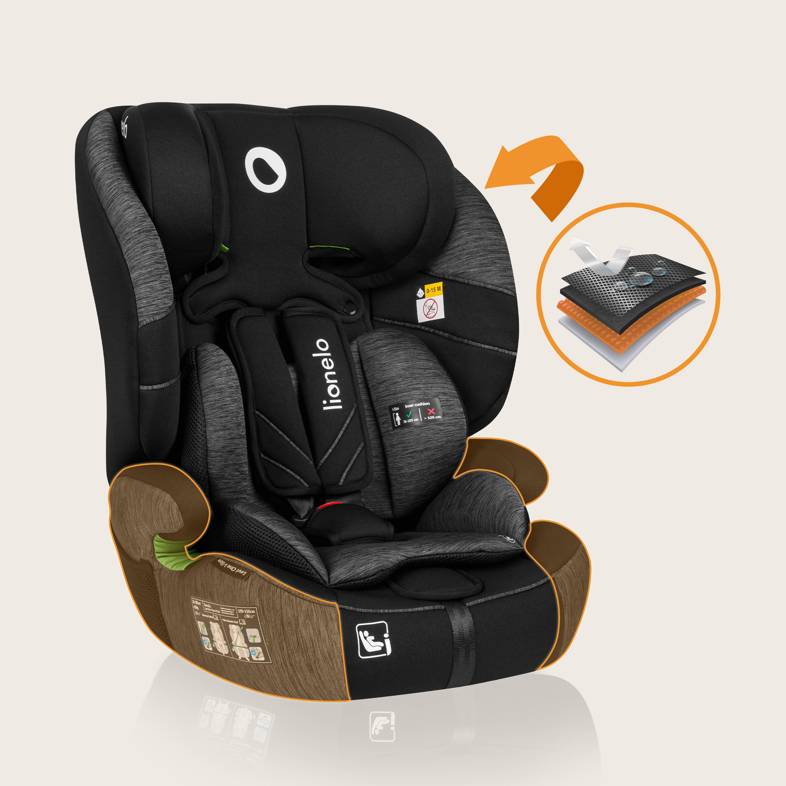 lionelo-levi-one-i-size-kinderautositz-schwarzgrau-76-150-cm image 7