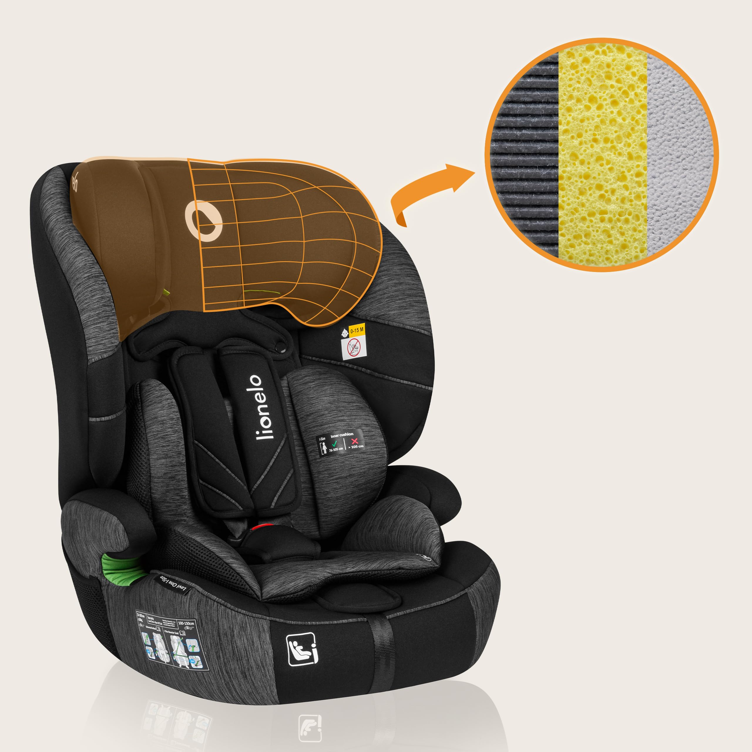 lionelo-levi-one-i-size-kinderautositz-schwarzgrau-76-150-cm image 4