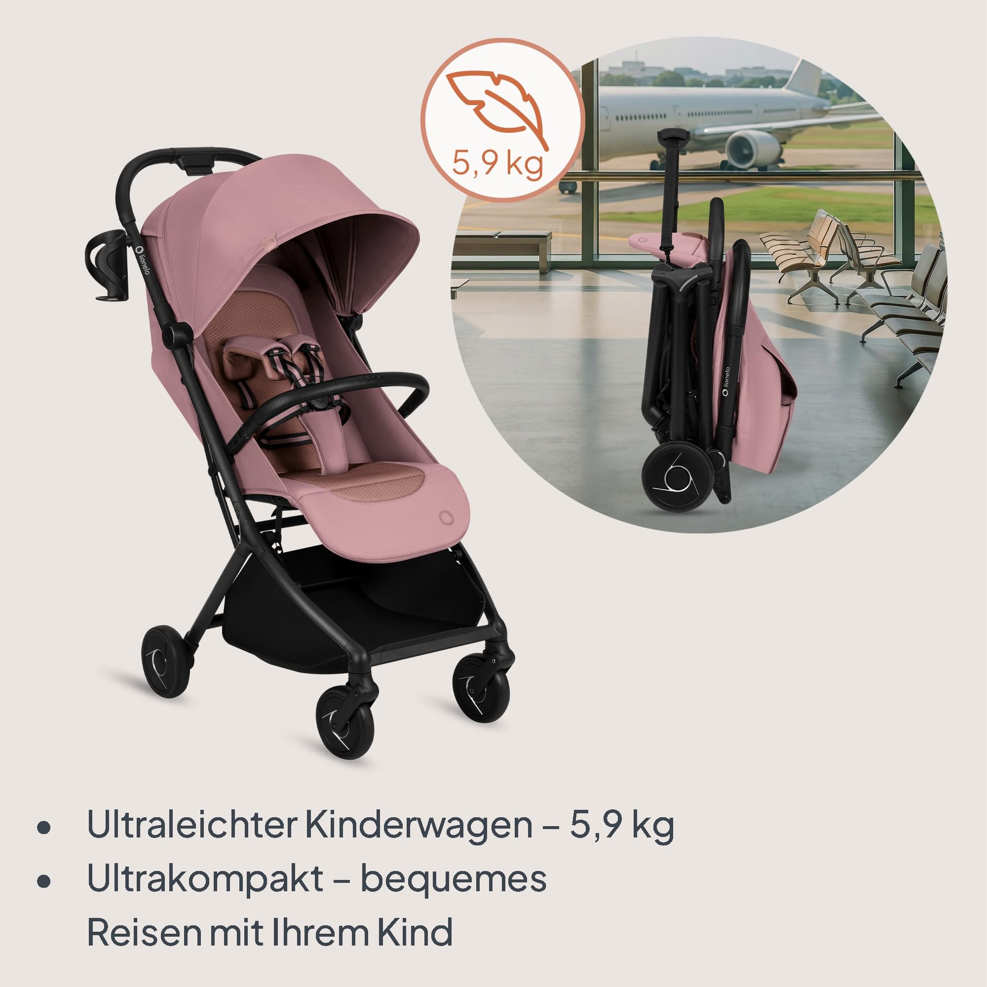 lionelo-sia-reisebuggy-rosa-faltbar-liegeposition-22-kg image 2