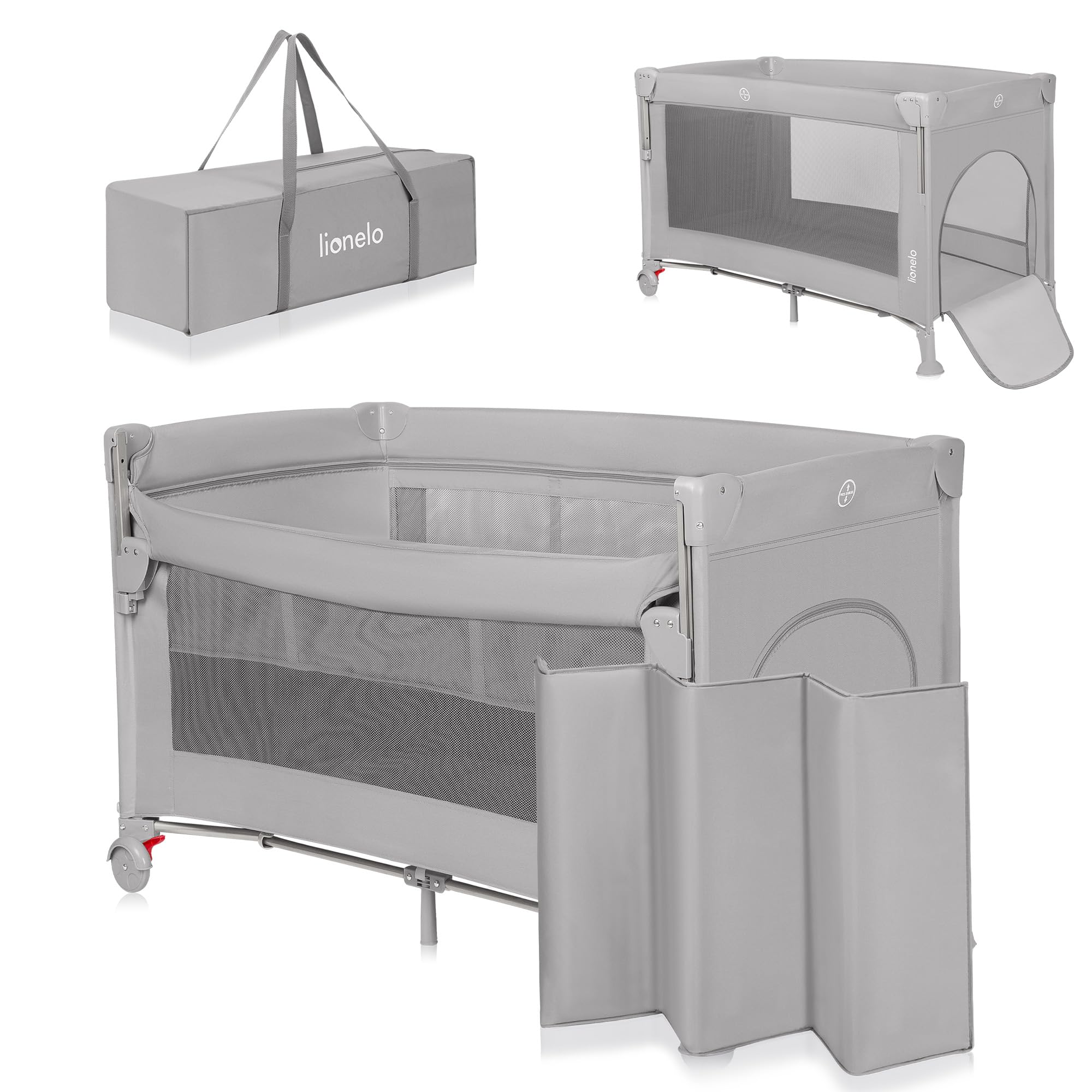 lionelo-ellen-3-in-1-reisebett-grau-beistellbett-mit-matratze image 1