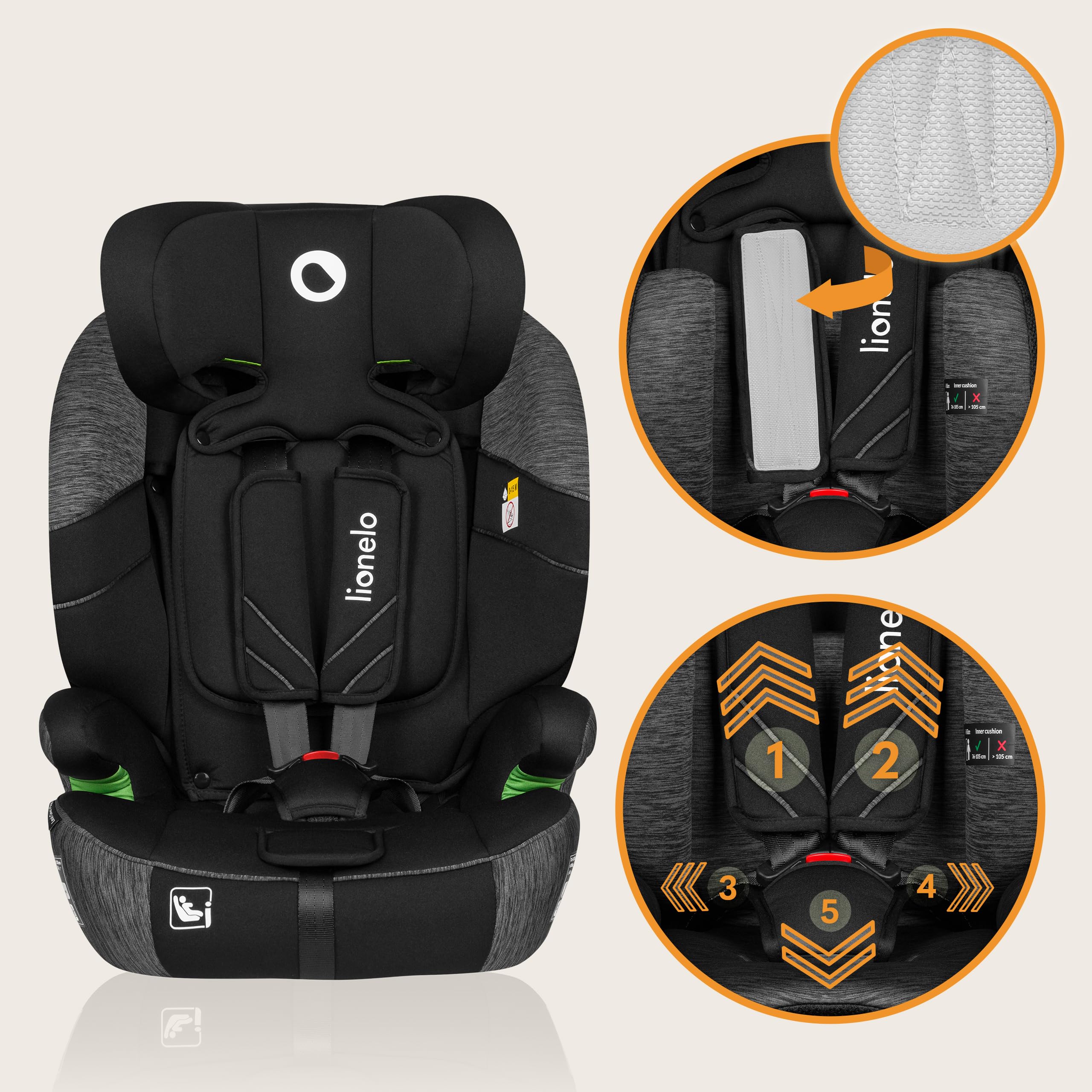 lionelo-levi-one-i-size-kinderautositz-schwarzgrau-76-150-cm image 3