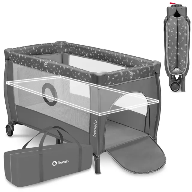 lionelo-stefi-plus-reisebett-wei-grau-2-in-1-mit-matratze image 1