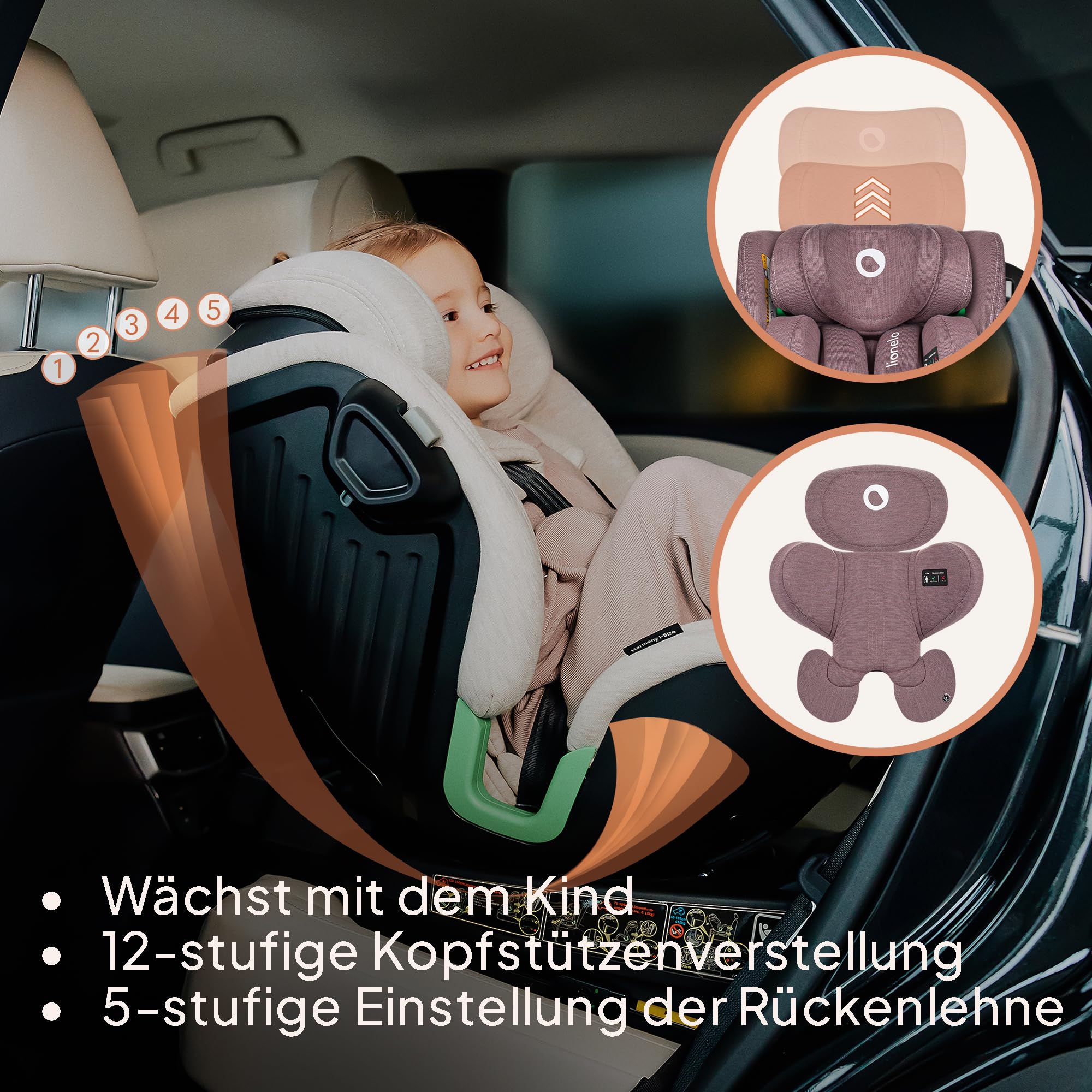 lionelo-harmony-i-size-kindersitz-rosa-mauve-360 image 7