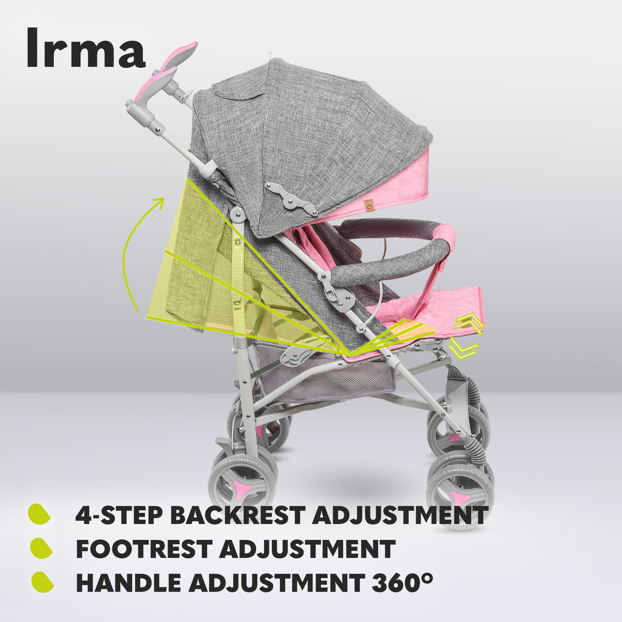 lionelo-irma-kinderwagen-pink-grau-mit-liegeposition image 4