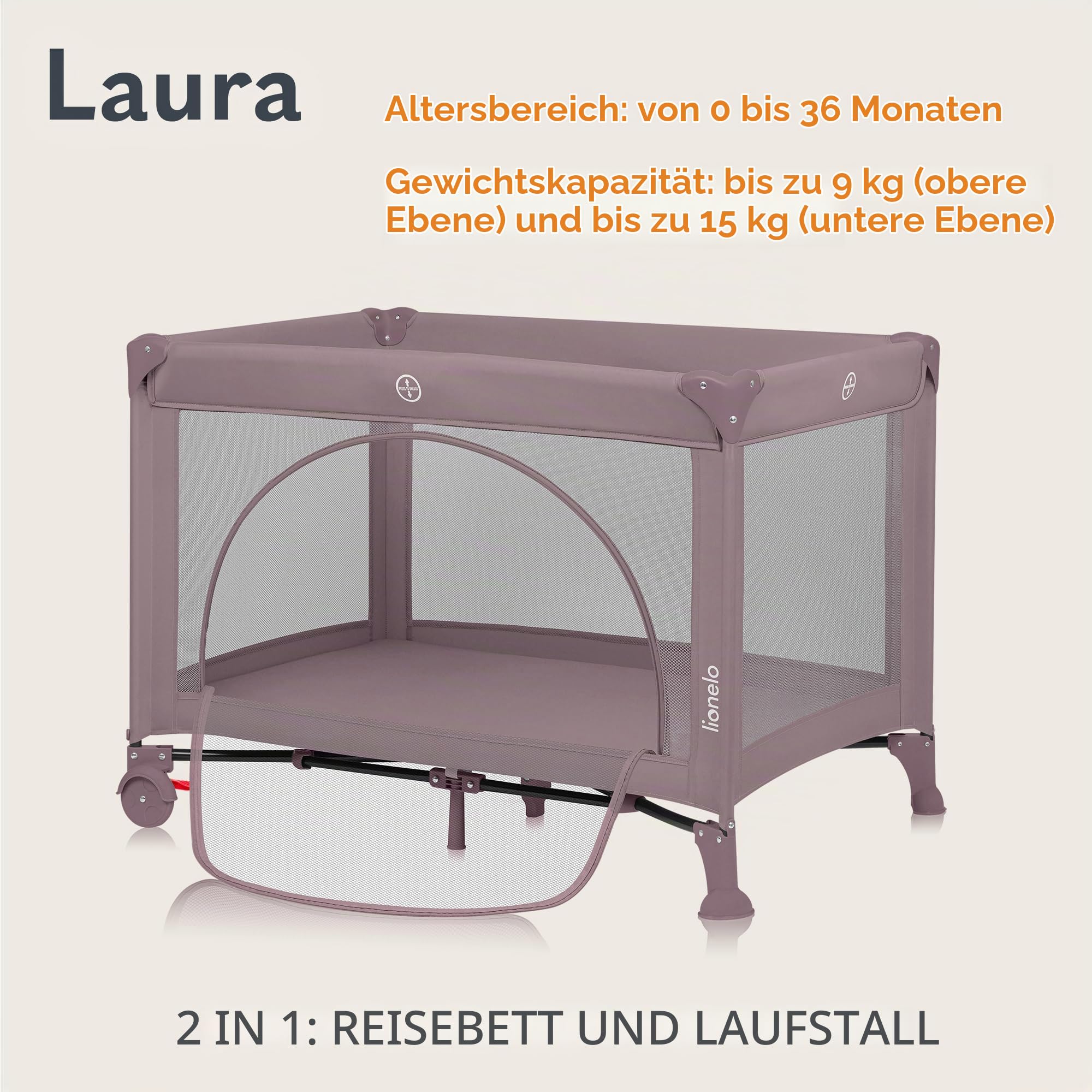 lionelo-sven-laura-reisebett-laufgitter-rosa-2-in-1-bis-15-kg image 2
