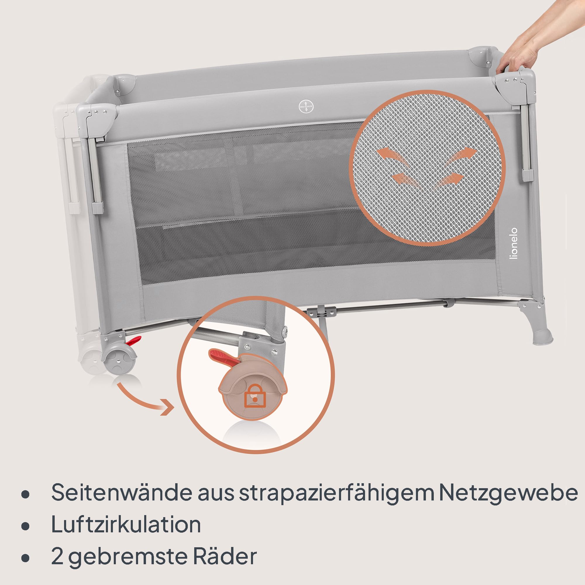 lionelo-ellen-3-in-1-reisebett-grau-beistellbett-mit-matratze image 7