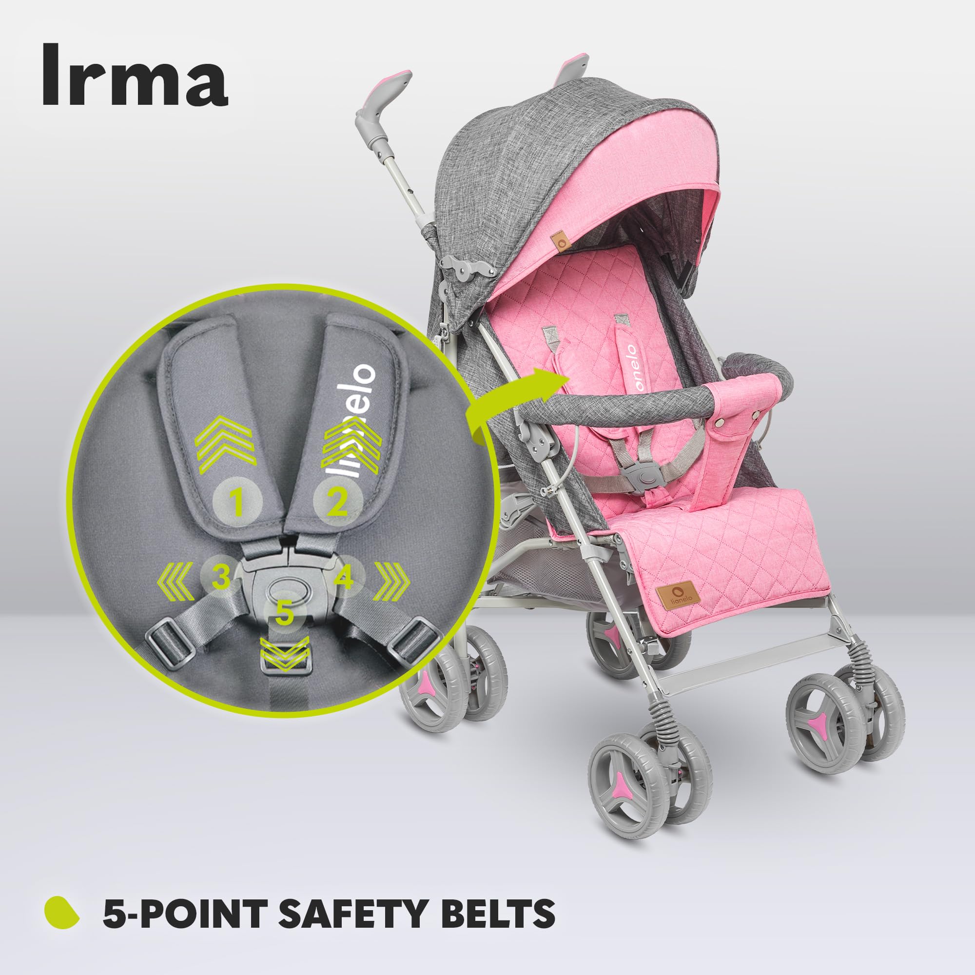 lionelo-irma-kinderwagen-pink-grau-mit-liegeposition image 3