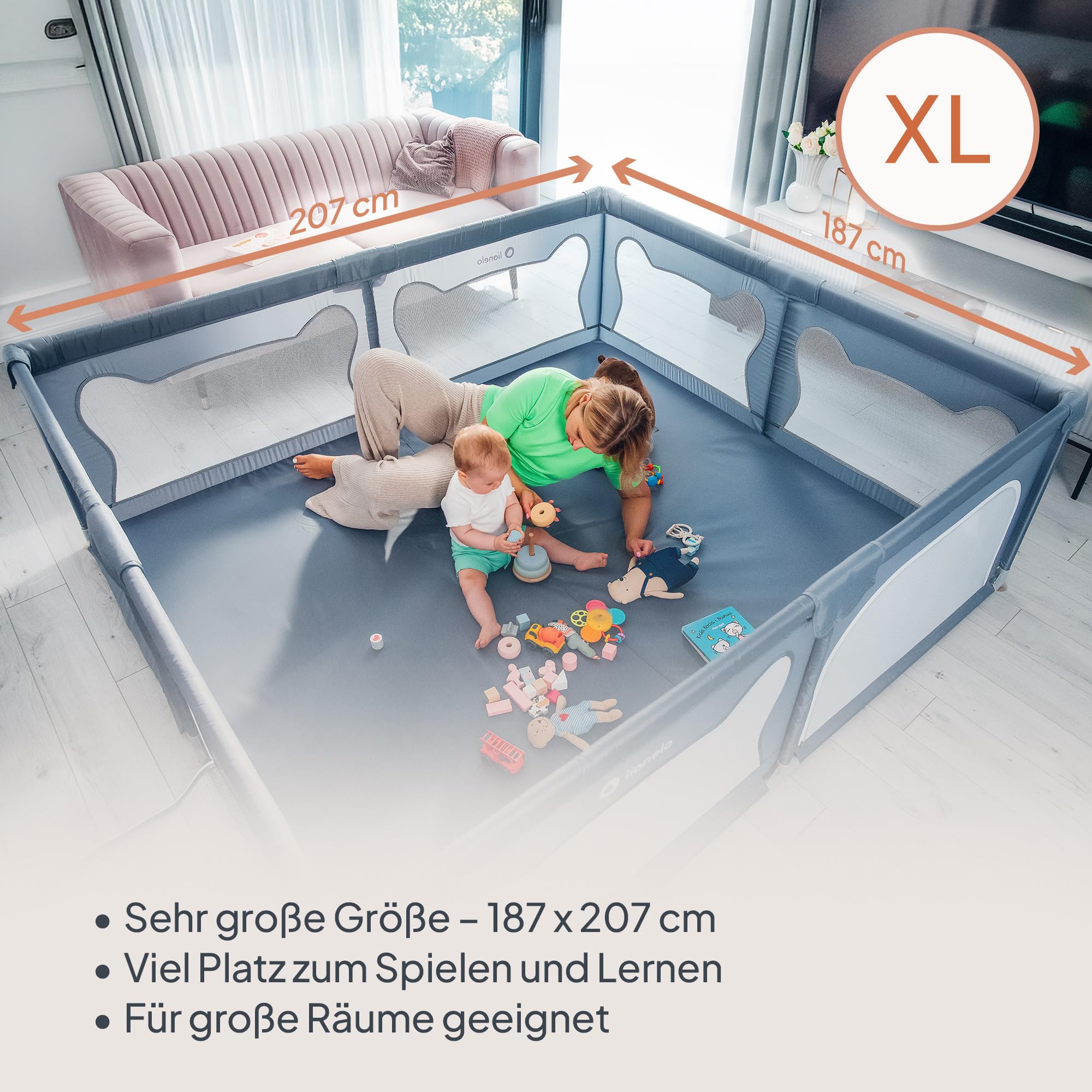 lionelo-willow-xl-laufgitter-beige-187x207-cm-mit-netz image 2
