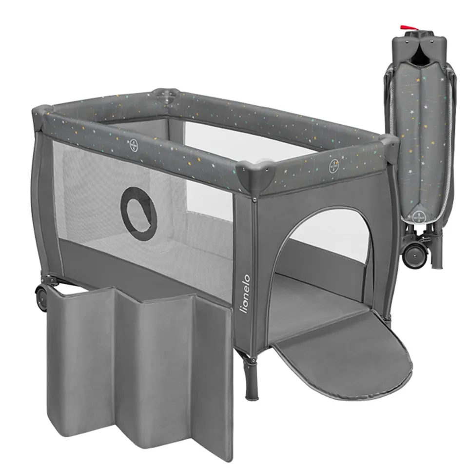 lionelo-stefi-plus-reisebett-bis-15-kg-grau-mit-matratze image 1