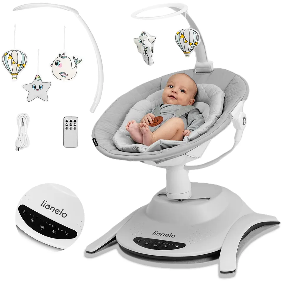 lionelo-bella-babywippe-360-hellgrau-mit-fernbedienung image 1