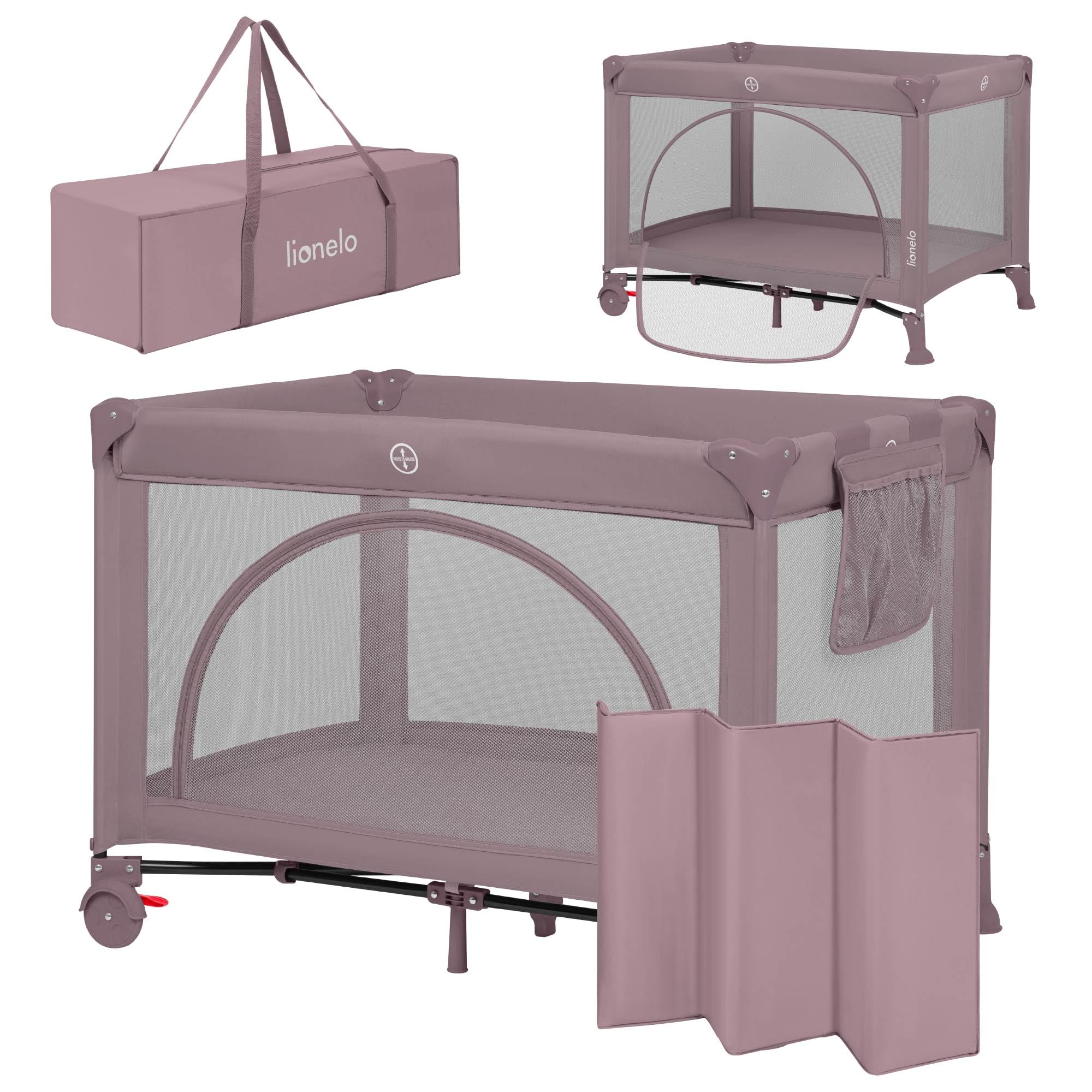 lionelo-sven-laura-reisebett-laufgitter-rosa-2-in-1-bis-15-kg image 1
