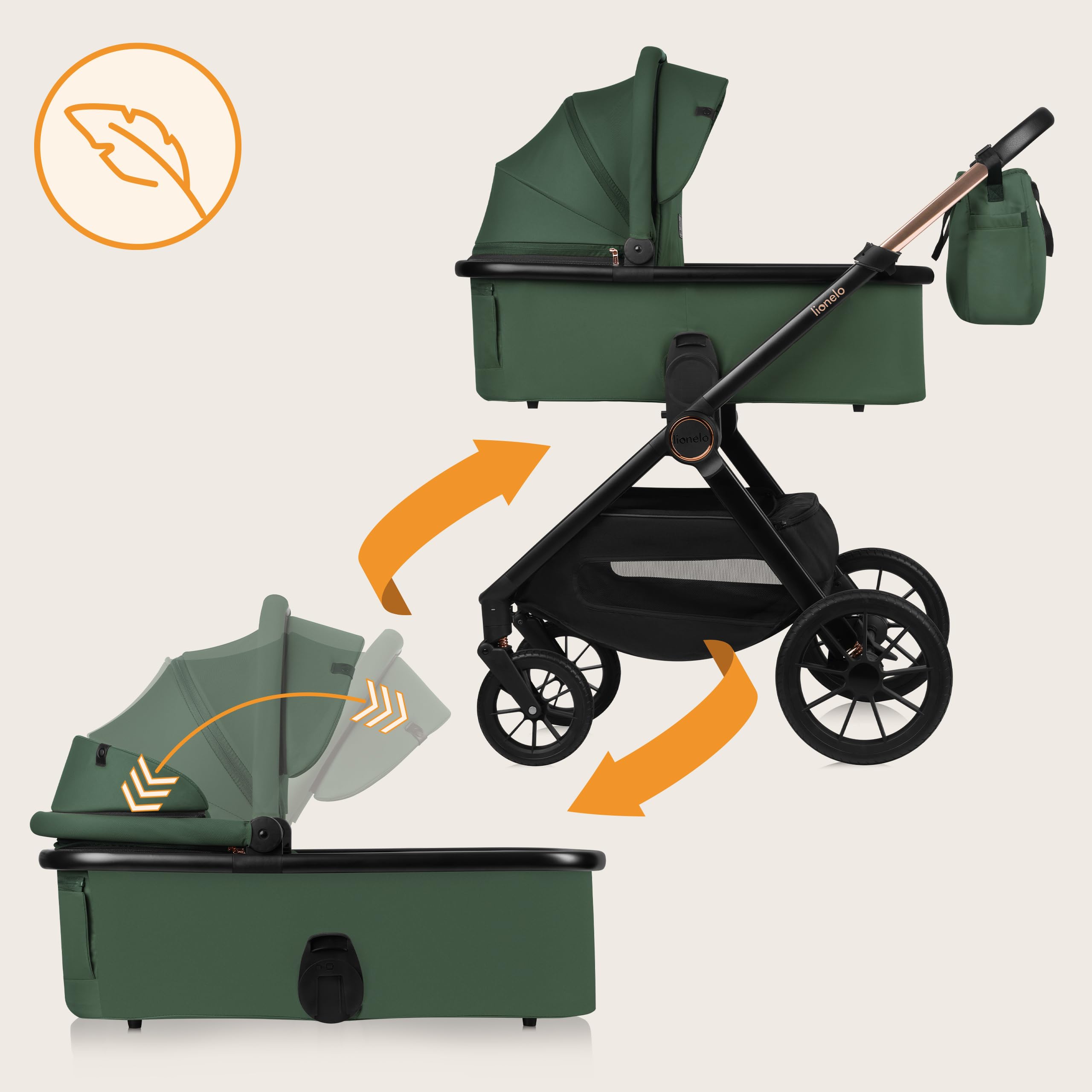 lionelo-layla-3in1-kinderwagen-gr-n-mit-babyschale image 2